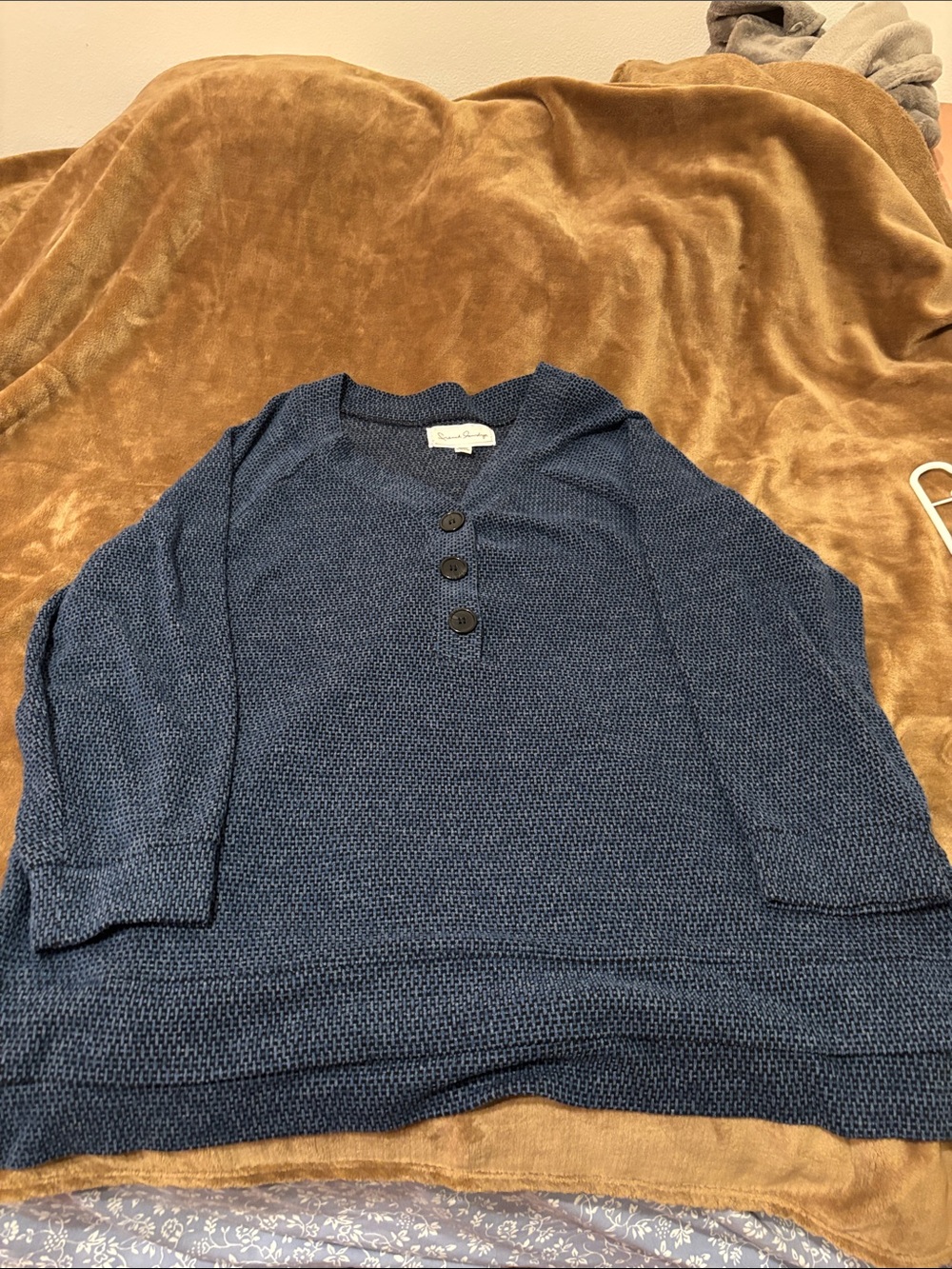 French Laundry Men's Navy Blue Knit Henley Sweater